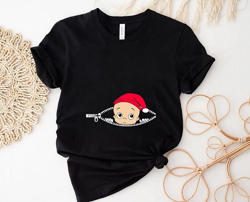 Baby Peeking T-Shirt, Christmas Pregnancy